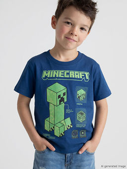 Bisiklet Yaka Minecraft Bask?l? Erkek ?ocuk Ti??rt