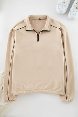 TRENDYOL MAN Tas Oversize/Genis Kesim Dik Yaka Fermuarl? Ici Polar Biyeli 100% Pamuk Sweatshirt TMNAW25SW00033 - Trendyolmilla фото 6
