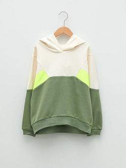 Kap??onlu Renk Bloklu Uzun Kollu K?z ?ocuk Sweatshirt