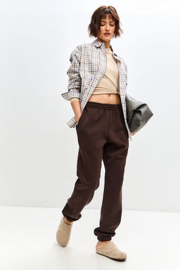 Брюки женские из футера трехнитка с начесом Сова шоколад