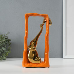 Фигурка керамика «Слон со слонёнком - опора. Прямоугольник», оранжевый с золотом, 5.5×13.5×26 см