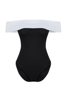 Siyah Renk Bloklu Fitted/Vucuda Oturan C?tc?tl? Esnek Orme Madonna Yaka Body TWOSS24BD00040 - Trendyolmilla фото 7