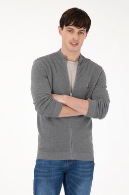 Мужской серый меланжевый базовый трикотажный кардиган Неожиданная скидка в корзине