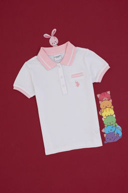 K_z _ocuk Beyaz Polo Yaka Ti__rt Sepette S_rpriz _ndirim