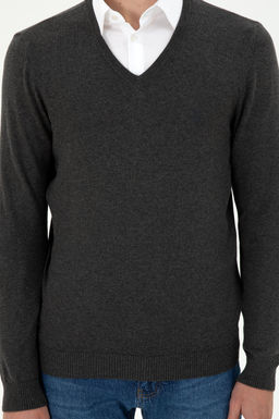 Erkek Slim Fit V Yaka Antrasit Melanj Basic Kazak - U.s. polo assn фото 6