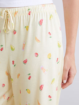 Beli Lastikli Bask?l? Kad?n Kapri Pijama Alt?