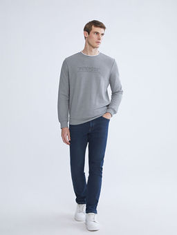 Bisiklet Yaka Bask?l? Erkek Sweatshirt