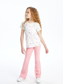 Beli Lastikli ?i?ekli ?spanyol Pa?a K?z ?ocuk Tayt - Waikiki фото 2