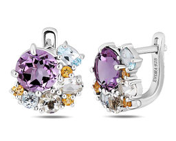 Серьги, аметист , зеленый аметист , топаз , цитрин, Рада