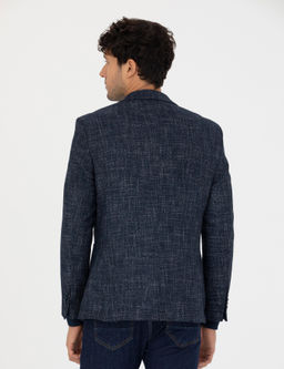 A__k Lacivert Ekstra Slim Fit Y_n Kar___ml_ Blazer Ceket