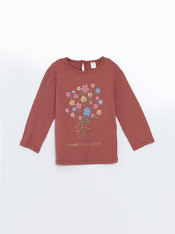 Bisiklet Yaka Uzun Kollu Bask?l? K?z ?ocuk Ti??rt