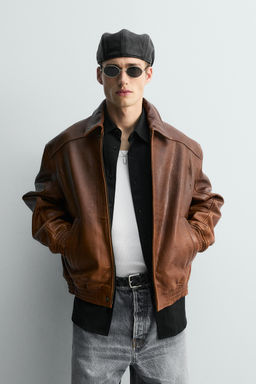 VINTAGE-EFFECT LIMITED EDITION LEATHER JACKET - Zara фото 2