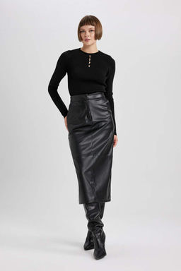 Приталенный свитер в рубчик с круглым вырезом - Defacto фото 2