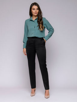 Блуза фисташкового цвета с отложным воротником и длинными рукавами - 1001dress фото 2