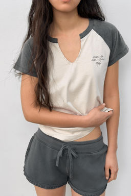 CAMISETA LAVADA MANGA RANGL?N / Crudo - Zara фото 2