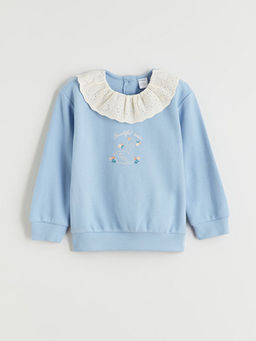 Bebe Yaka Bask?l? K?z ?ocuk Sweatshirt