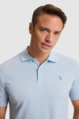 Erkek A__k Mavi Regular Fit Polo Yaka Basic Ti__rt