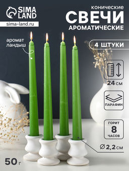 Набор: свечи ароматические конические 2.2?24 см, 4 шт., 50 г, 8 ч, ландыш