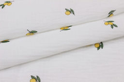 Муслин двухслойный с эф.жатости Абрикосики цв.белый, ш.1.39м, хлопок-100%, 120гр/м.кв - Купава фото 3