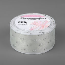 Лента капроновая, со стразами, 25 мм 9,1 0,5 м, цвет белый - Арт узор фото 2