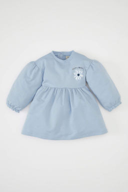 K?z Bebek Bisiklet Yaka Cicek Bask?l? Uzun Kollu Sweatshirt Elbise - Defacto фото 2