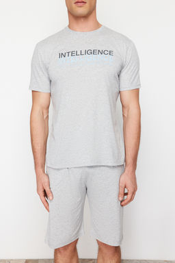 TRENDYOL MAN Gri Regular Fit Bisiklet Yaka Orme Sortlu Pijama Tak?m? TMNSS24PT00046 - Trendyolmilla фото 14