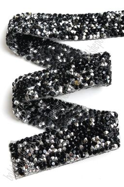 Стразовая лента 2 см*5 ярд (SF-6049) черный/серебро №802