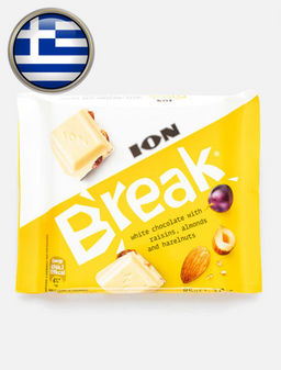 Шоколад ION Break белый, с изюмом и орехами, 85 г
