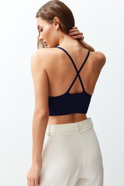 Lacivert Super Crop S?rt Detayl? Ince Bluz TWOSS22BZ0760