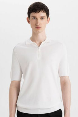 Slim Fit Dar Kesim K?sa Kollu Basic Duz Triko Polo Tisort