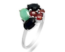 Кольцо из серебра изумруд берилл, рубин корунд, сапфир корунд, Индира
