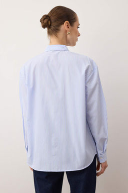 TRENDYOLMILLA Mavi Cizgili Cep Detayl? Oversize/Genis Kal?p Dokuma Gomlek TWOAW23GO00359  фото 37