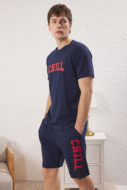TRENDYOL MAN Lacivert Regular Fit Bask?l? Sortlu Orme Pijama Tak?m? TMNSS25PT00015 - Trendyolmilla фото 7