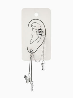 Серьга «Кафф» бабочка, цвет серебро