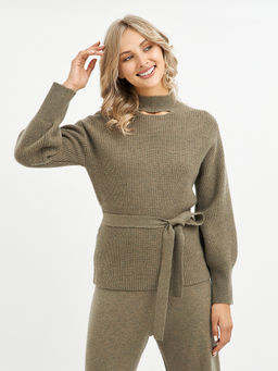 джемпер женский из шерсти с поясом