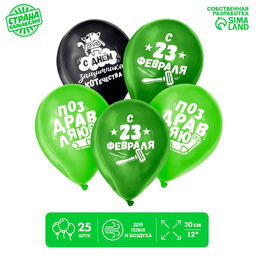 Воздушные шары латексные 12 23 Февраля, 25 шт.