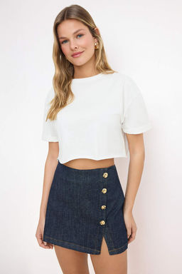 Ekru Boxy Dusuk Kol K?sa Kollu %100 Pamuk Orme T-Shirt TWOSS26TS00183 - Trendyolmilla фото 2