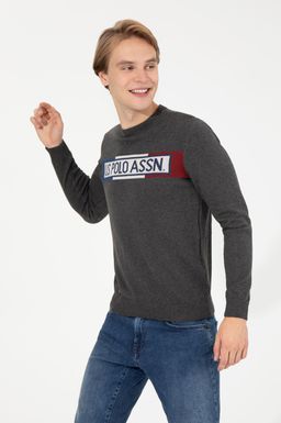 U. S. Polo Assn Мужской трикотаж антрацитового меланжевого цвета с круглым вырезом - U.s. polo assn фото 4