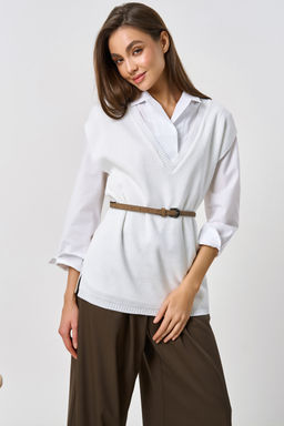 Жилет вязаный оверсайз с разрезами по бокам белый