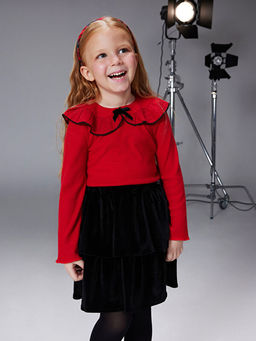 Bisiklet Yaka Dokulu K?z ?ocuk Ti??rt