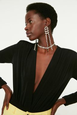 Siyah Kruvaze Yaka Orme Body TPRAW22BD0161