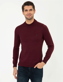 Bordo Slim Fit Yar_m Bal_k__ Yaka Basic Triko Kazak - Pierre cardin фото 3