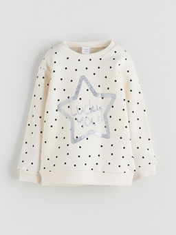 Bisiklet Yaka Puantiyeli K?z ?ocuk Sweatshirt