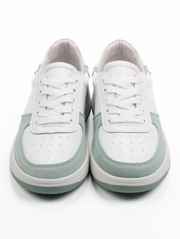 03-C933-7K WHITE/GREEN Кеды кожаные женские (натуральная кожа, натуральная замша)