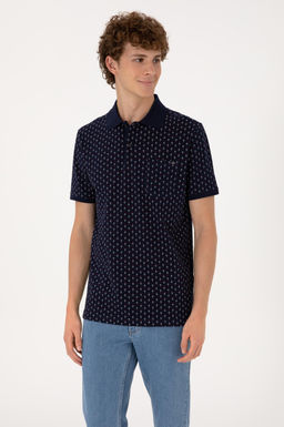 Erkek Regular Fit Polo Yaka Lacivert Desenli Ti__rt Sepette S_rpriz _ndirim