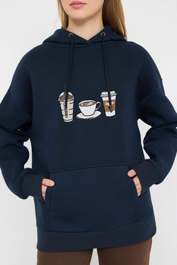 Teen Lacivert Nak?sl? Oversize/Genis Kal?p Kapusonlu Orme Sweatshirt TWOAW26SW00105