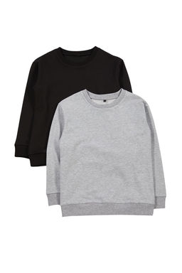 Siyah-Gri 2li Duz/Basic Bisiklet Yaka Orme Unisex Cocuk Sweatshirt TKDAW25SW00000