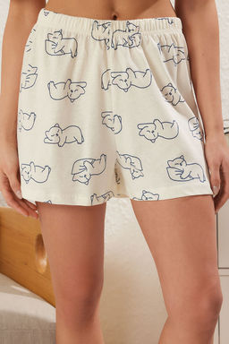Trendyolmilla Mavi %100 Pamuklu Kedili Sortlu Orme Pijama Tak?m? THMSS25PT00249