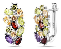 Серьги, аметист , гранат , перидот , цитрин, Жаден