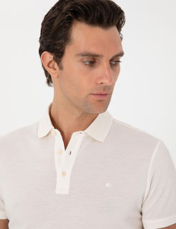 Ekru Slim Fit Polo Yaka Pamuklu Basic T-shirt
